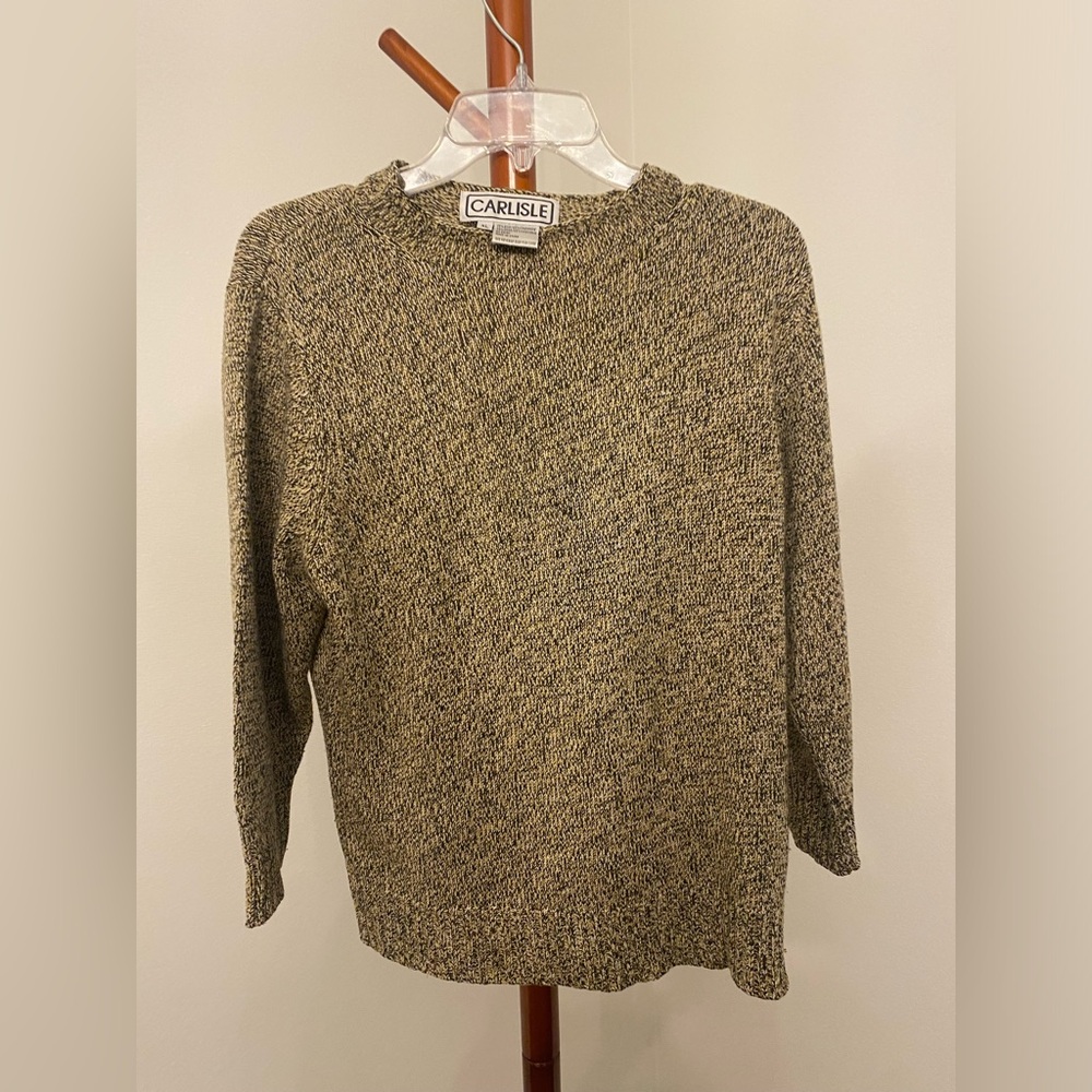 Carlisle Cashmere and Silk Crewneck Sweater in Marled Tan and Black